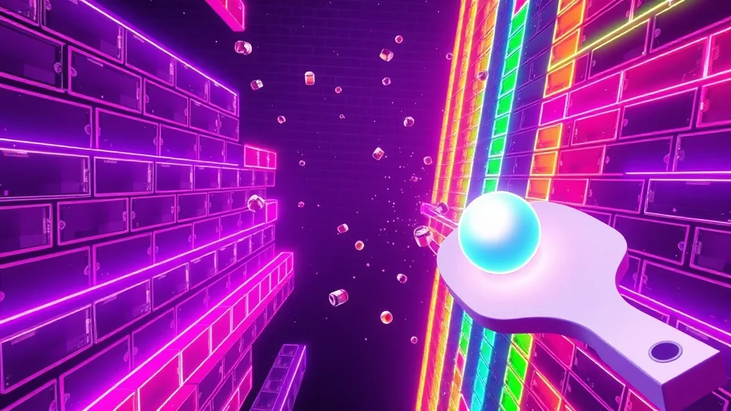 Colourful neon Brick Breaker game artwork