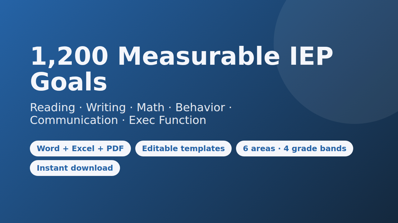 IEP Goal Bank — 1,200 Measurable Goals (PDF/Word/Excel)